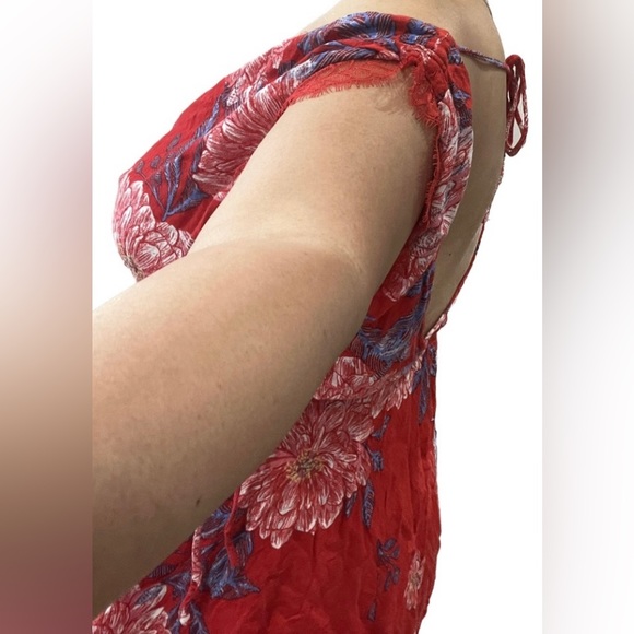 FREE PEOPLE Marnie Floral Peony Lace Wrap Dress Tunic Top Beach Cover Up Tie Bow - Picture 11 of 15